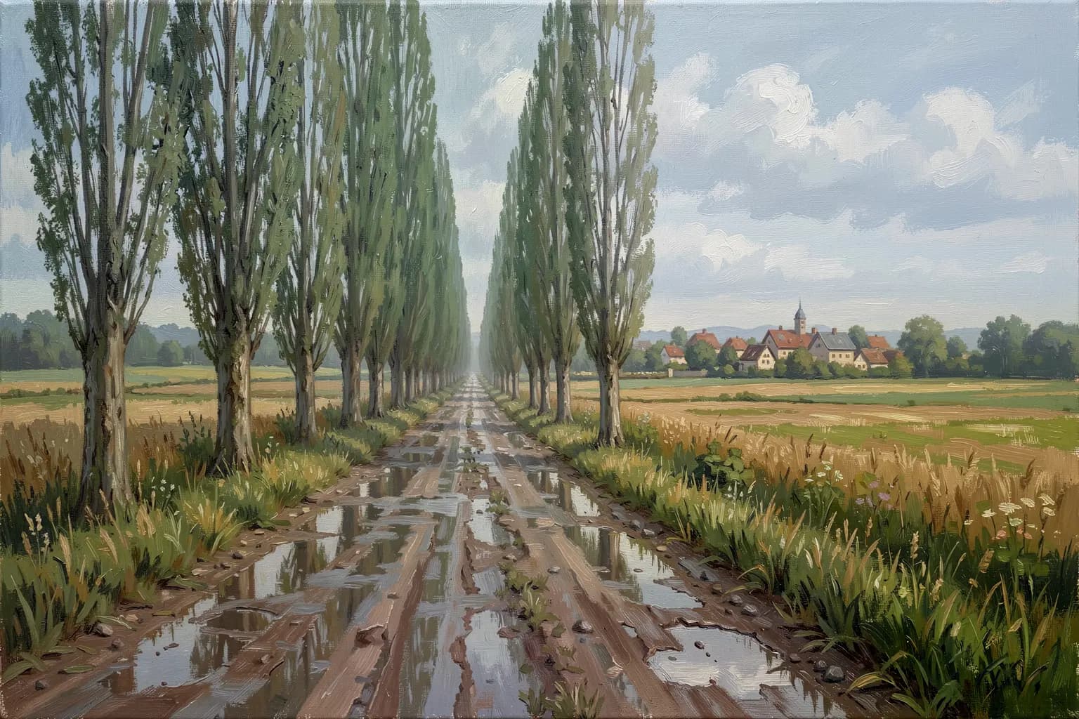 Nach dem Regen auf der Tápió-Pappelstraße