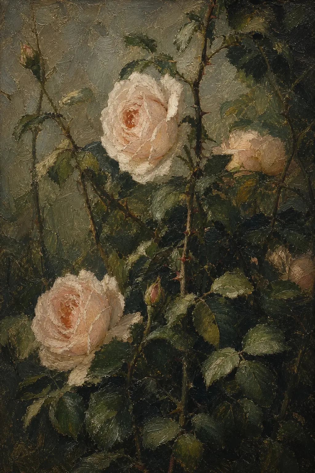 Zartrosa Rosen im Blattschatten