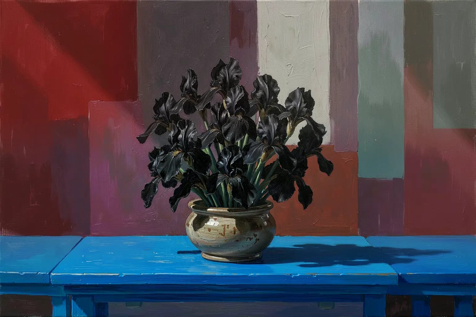 Kobalttisch mit schwarzen Iris
