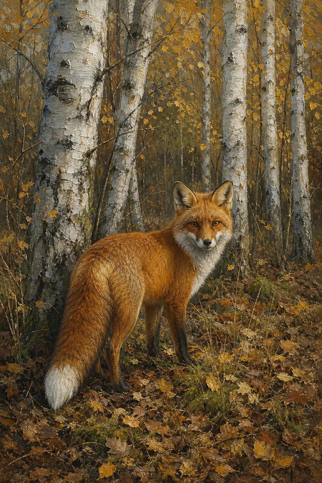 Fuchs zwischen Birken