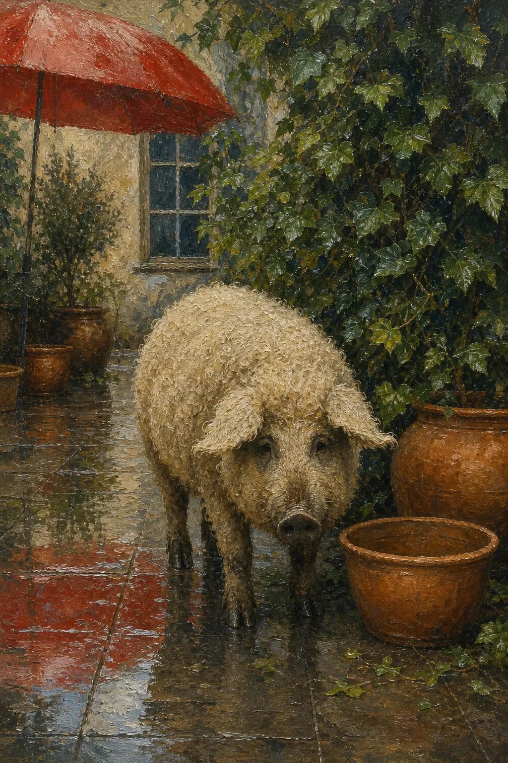 Mangalica im Hofregen
