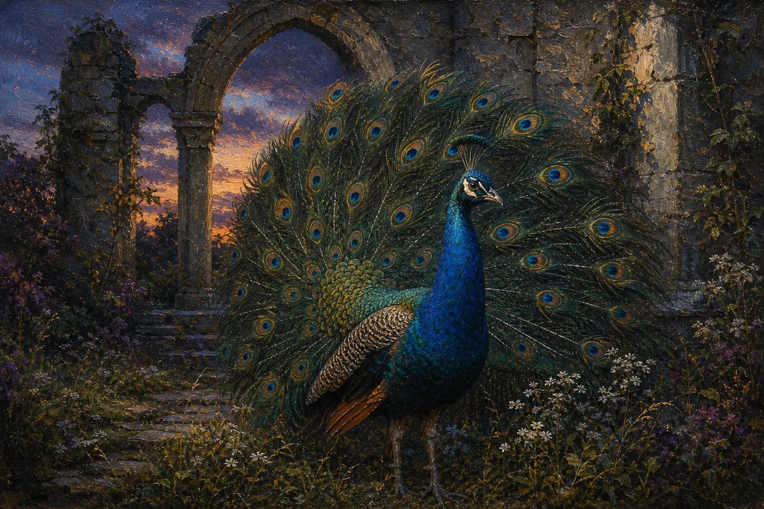 Pfau im Ruinengarten