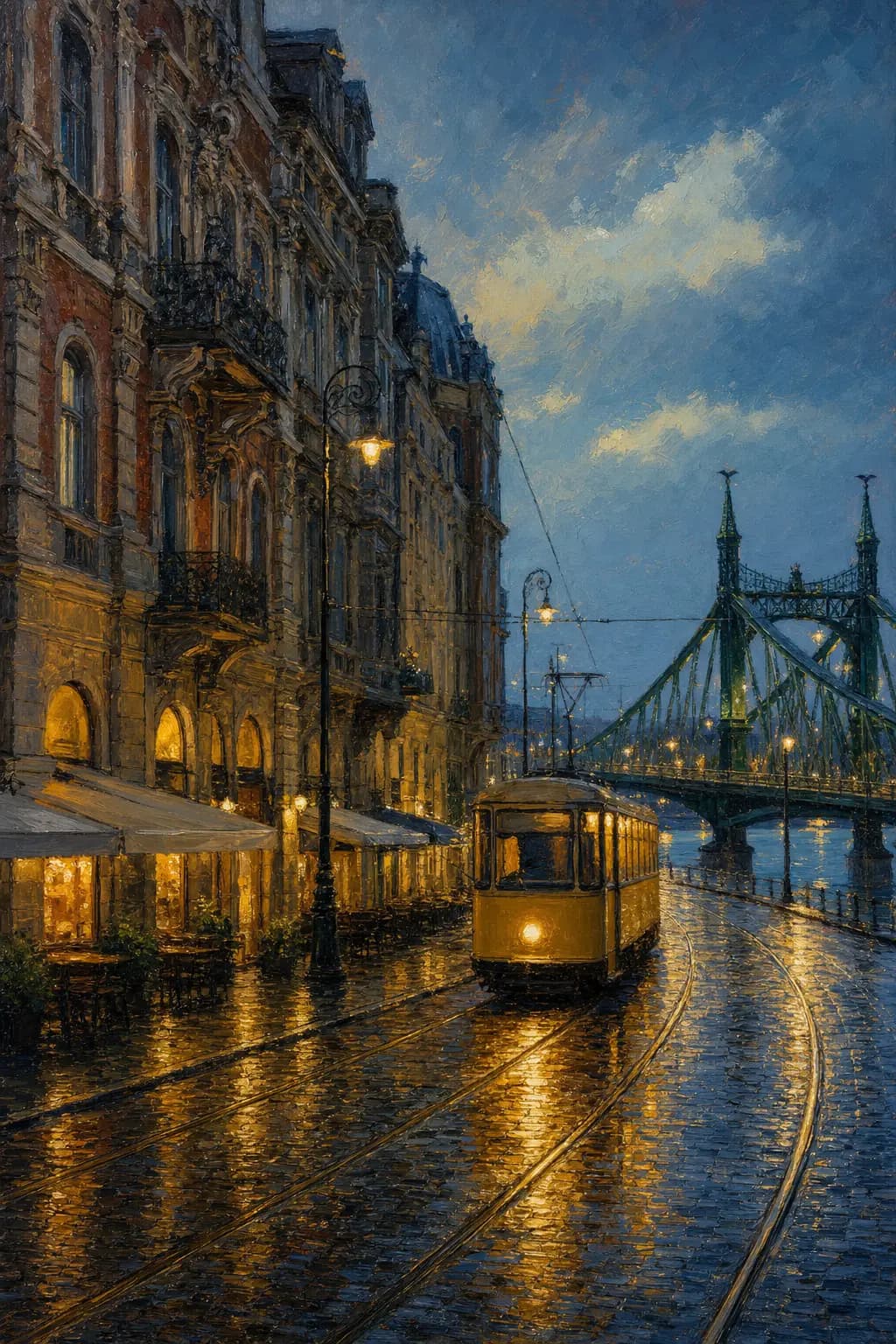 Regen auf den Fővám-Schienen