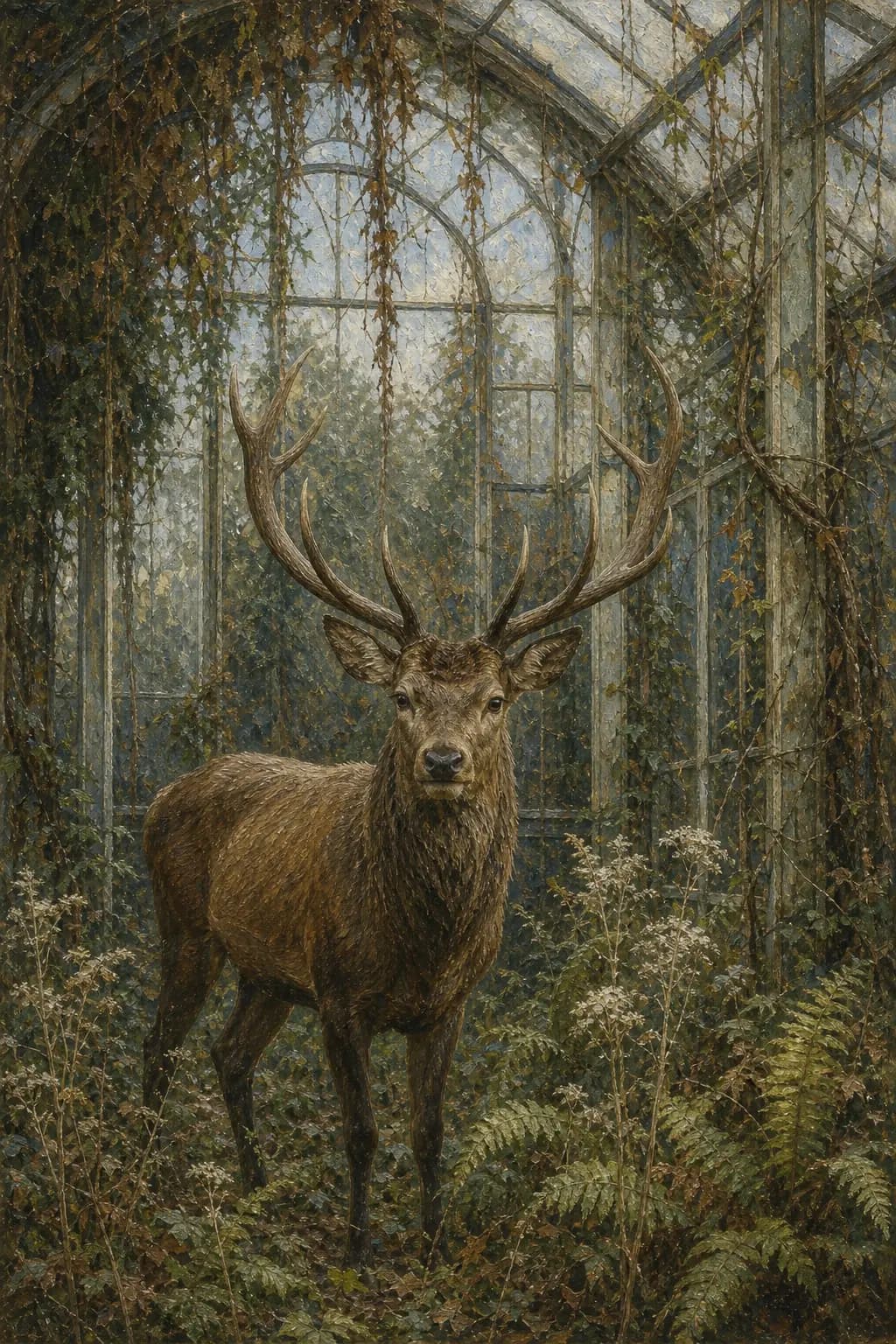 Hirsch im winterlichen Glashaus
