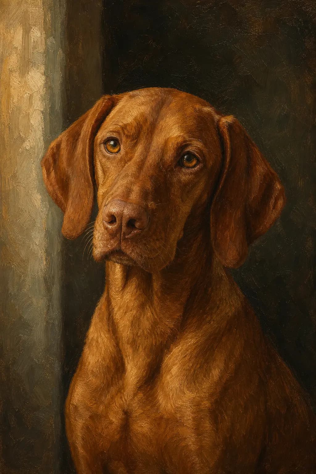 Vizsla im Nachmittagsfensterlicht