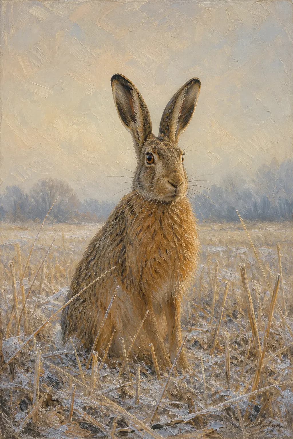 Winterhase im Stoppelfeld